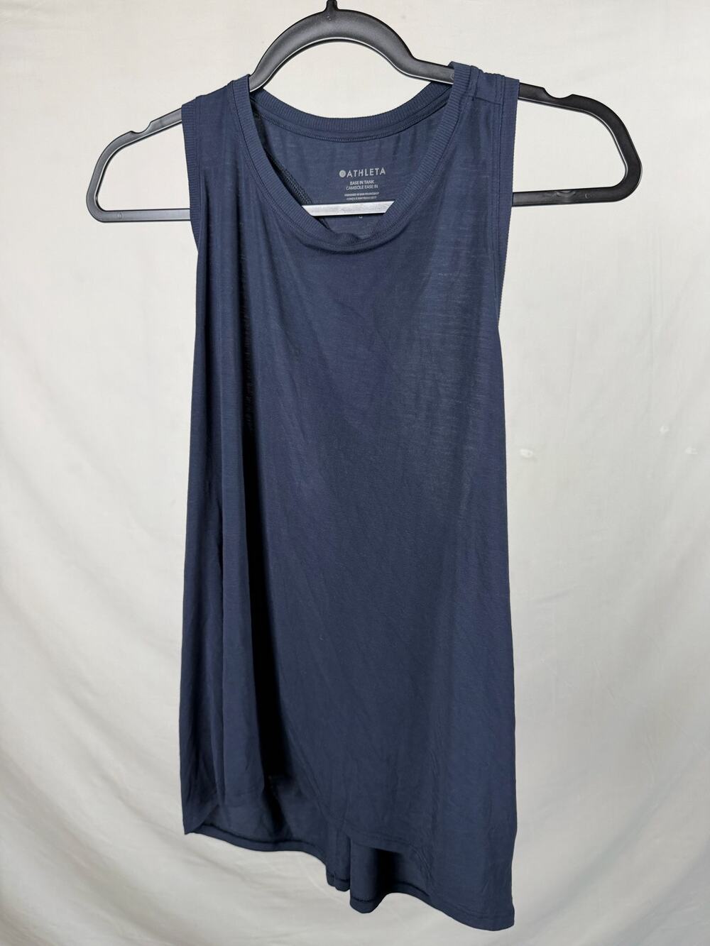 Athleta Ease In Tank Top Navy Blue Racerback Pleated Back Size L
